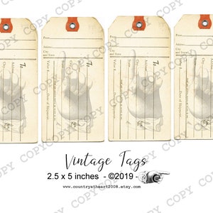 Vintage Tags Digital Download Printable Digital Collage Sheet romantic old aged images image 2