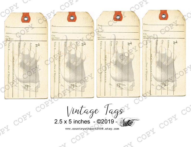 Vintage Tags Digital Download Printable Digital Collage Sheet romantic old aged images image 2