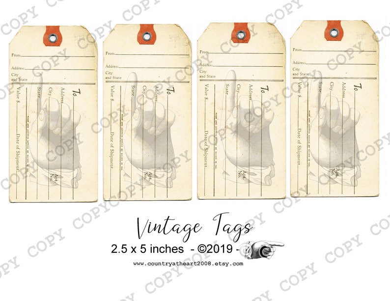 Vintage Tags Digitaler Download druckbare digitale Collage Bogen romantisch alt gealtert Bilder Bild 2