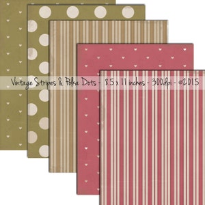 Vintage Striped & Polka Dot  Papers - High Quality - Digital Paper - Scrapbook paper