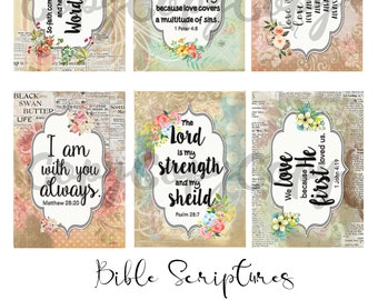 Bible Scriptures  -  Printable Digital Collage Sheet - Digital Download - Wedding Printable - Journal - Scrapbook - Craft Supply