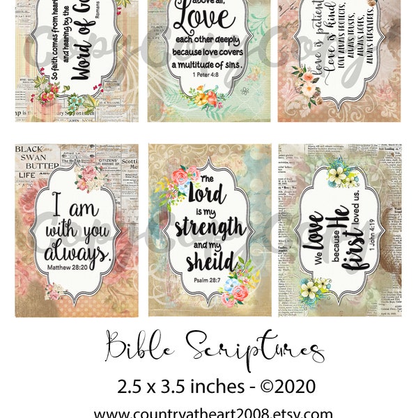 Bible Scriptures  -  Printable Digital Collage Sheet - Digital Download - Wedding Printable - Journal - Scrapbook - Craft Supply