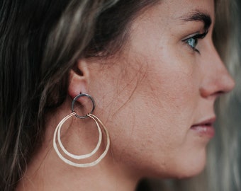 Double Ring Hammered Hoop Earrings