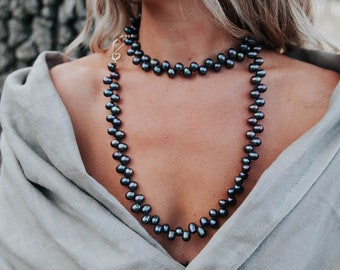 Blue Peacock Pearl Wrap Necklace