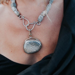 Petrified Wood and Grey Moonstone Necklace image 1