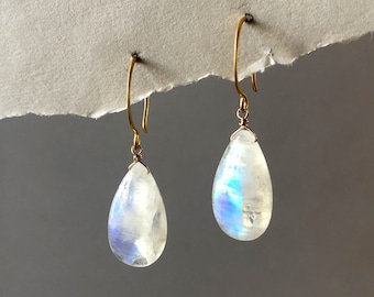 Top Quality Smooth Moonstone Teardrop Earrings