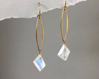 Moonstone Open Marquise Dangle Earrings