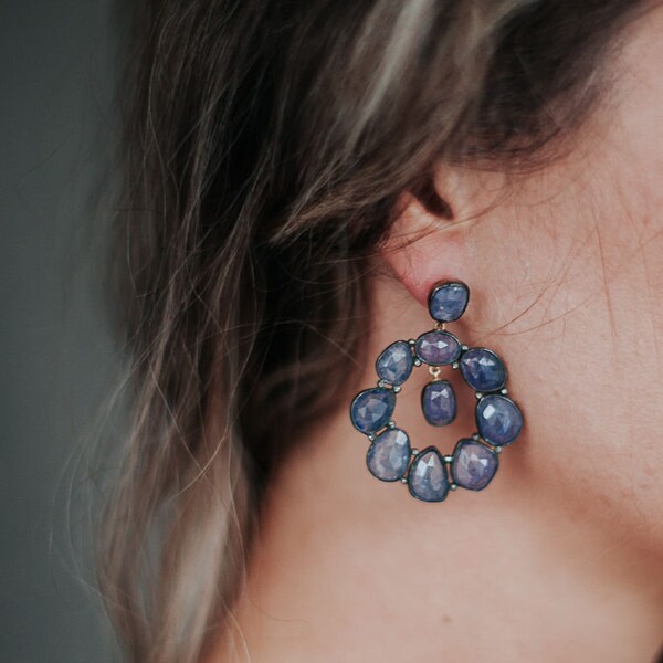 Tanzanite Slice Chandelier Earrings with Rose Cut Diamond Accents