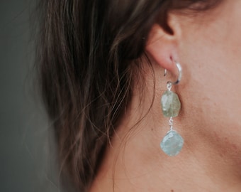 Moss Aquamarine & Grossular Garnet Double Drop Earrings