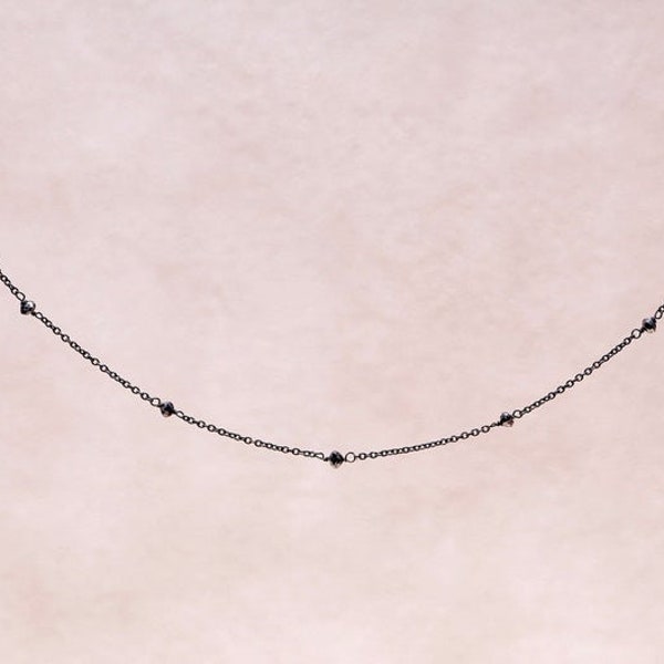 Black Diamond Bead Station Necklace in Oxidized Silver