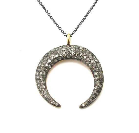 Items similar to double horn diamond crescent necklace on Etsy