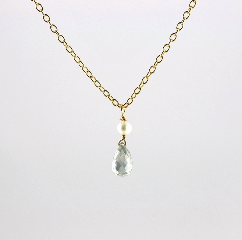 Teeny Tiny Pearl and Green Sapphire Briolette Pendant image 2