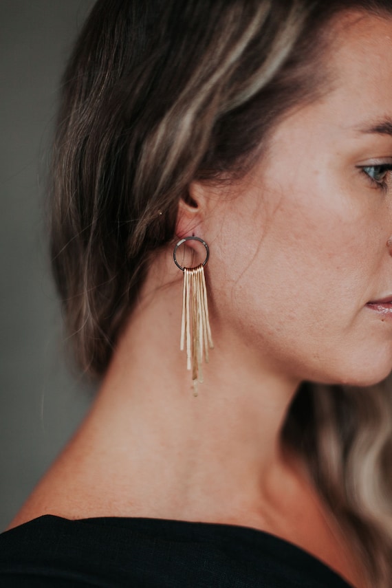 Long Messy Fringe Post Earrings