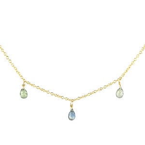 Multi Blue Green Sapphire Briolette Teardrop Necklace