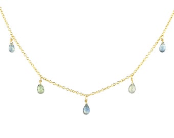 Multi Blue Green Sapphire Briolette Teardrop Necklace