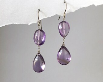 Polished Amethyst Drop Earrings