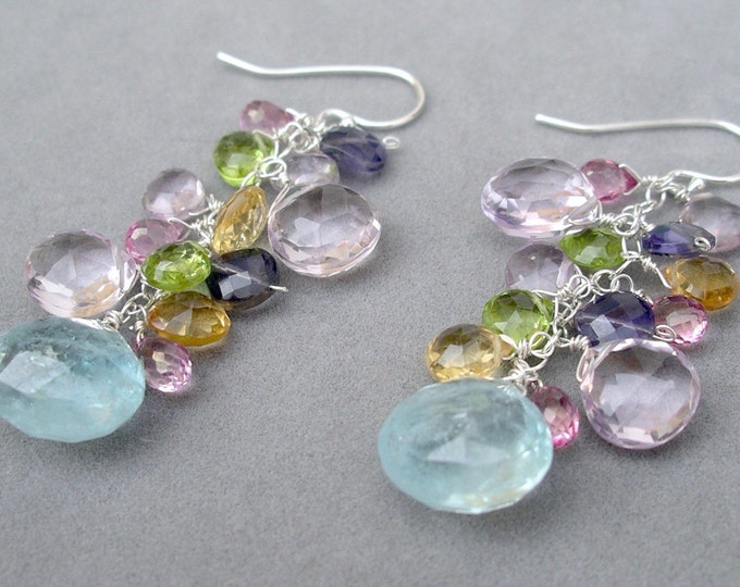 Mixed Gemstone Cluster Earrings