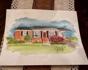 Pintura de acuarela personalizada / Obra de arte original pintada a mano de 8x10 / Regalo personalizado, decoración del hogar, mascota, paisaje, retrato de casa