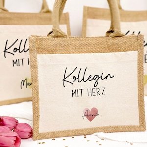 Abschiedsgeschenk Kollegin mit Herz Tasche, Geschenk Chefin Abschied, Jobwechsel, Geschenkidee Ausstand, Rente Frau, Ruhestand, Geburtstag