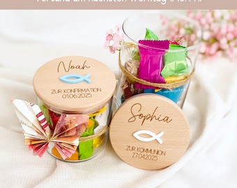 Geldgeschenk Kommunion, Geld zur Konfirmation verschenken, Verpackung Geschenk Erstkommunion Mädchen, Vorratsglas Firmung Junge