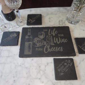 Amusing Charcuterie Board set made from engraved natural slate