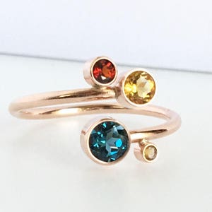 Two Three Four Birthstone Ring in Solid Rose Yellow or White Gold or Silver, Personalized Jewelry, Unique Birthstone Ring, Multi Stone Ring