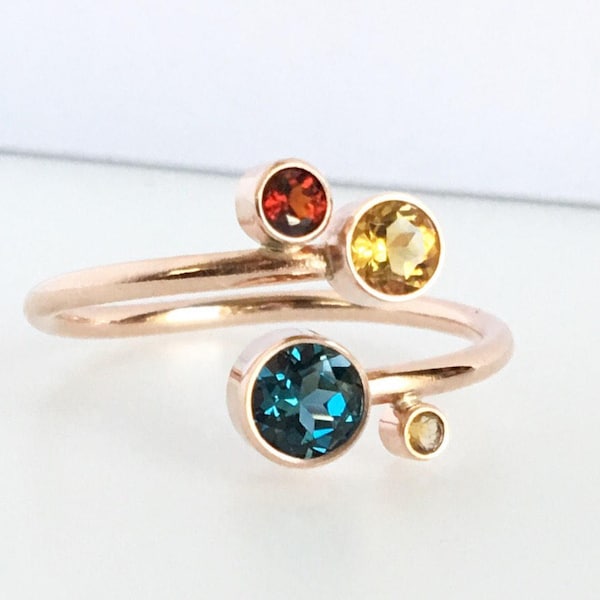 Two Three Four Birthstone Ring in Solid Rose Yellow or White Gold or Silver, Personalized Jewelry, Unique Birthstone Ring, Multi Stone Ring