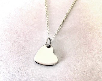 Small Silver Heart Necklace, Minimalist Sterling Silver Heart Pendant, Valentine’s Day Jewelry, Gift For Valentine, Galentine Gift