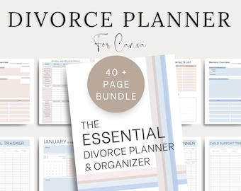 40 Page Canva Divorce Planner Organizer Template Bundle, Planning Book, Calendar, Tracker, Custody Schedule, Budget, Checklist, Binder