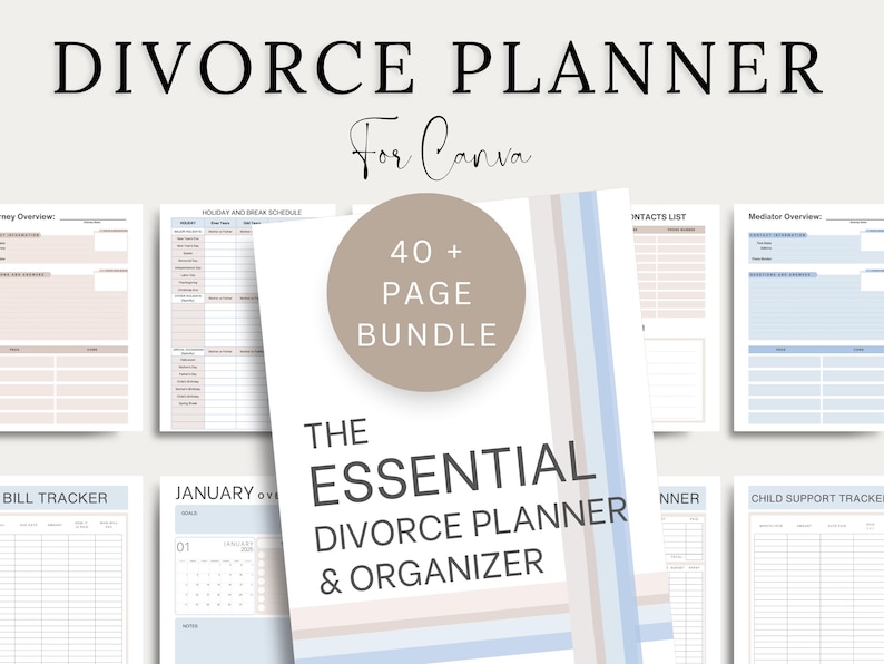 40 Page Canva Divorce Planner Organizer Template Bundle, Planning Book