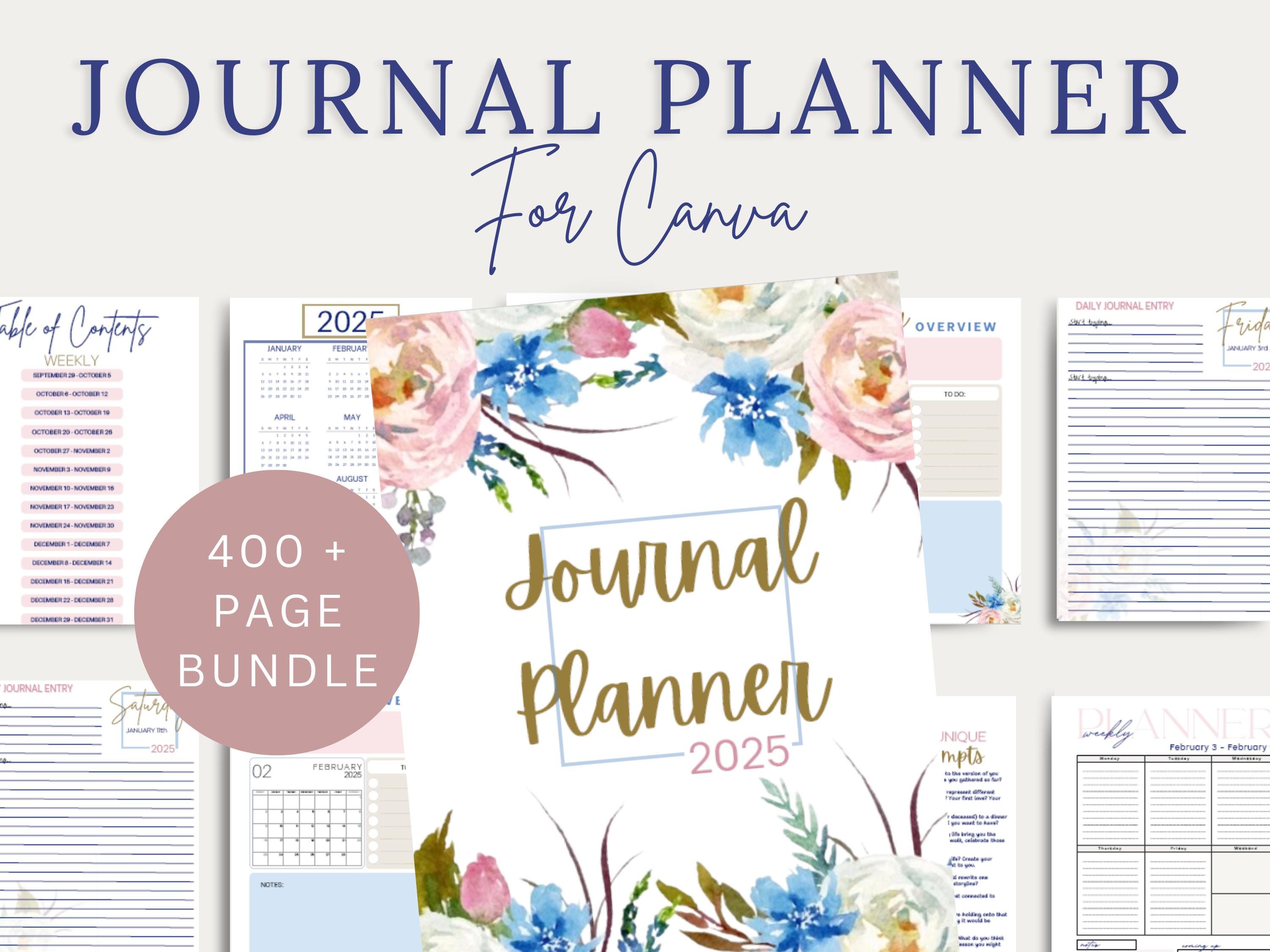 400+ Page Canva Editable Journal Planner Journaling Template Bundle ...
