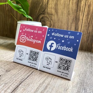 3X4&quot; NFC Social Media Instagram Facebook Stand with QR code Get followers easily for small Business Restaurant Bar shops