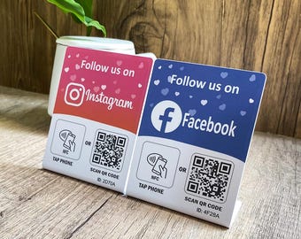 NFC Social Media QR Code Stand: Instagram & Facebook (3x4")