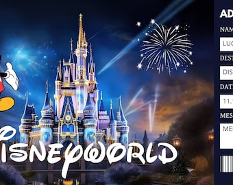 Disneyworld Ticket, Surprise Reveal Gift, Editable Ticket, Theme Park Ticket, Surprise Disneyland