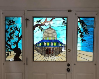 Stained Glass Door Window - D-58 Mosque and Olive Tree