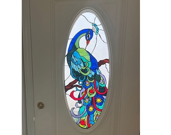 Stained Glass Door Window - D-75 Majestic Peacock