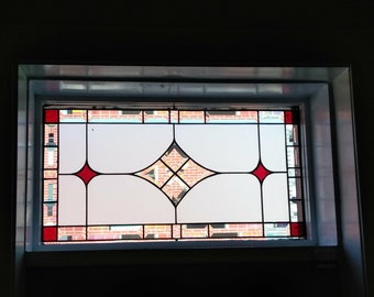 Stained Glass Transom Window - TW-69 Diamonds And Reds