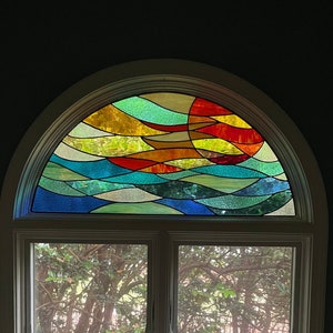 Stained Glass Arched Window - W-480 Sun
