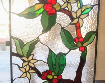 Stained Glass Cabinet Inserts - CI-80 Coffee Plant.