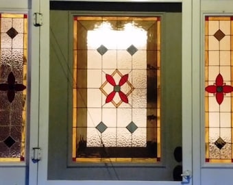 Stained Glass Door Window - D-21 Flowers & Diamonds