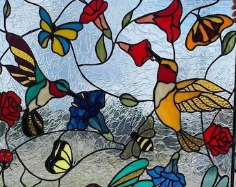 Stained Glass Hanging Panel P-185 hummingbird's Paradise - Etsy