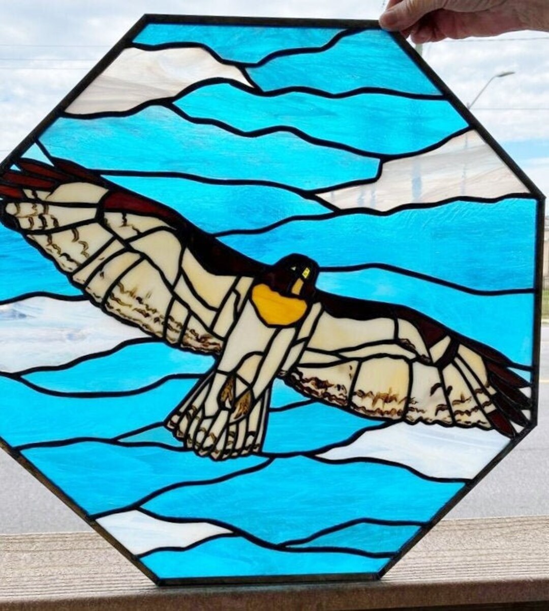 Window Hawk Stained Glass Octagon Window - W-400 Hawk Flying - Etsy