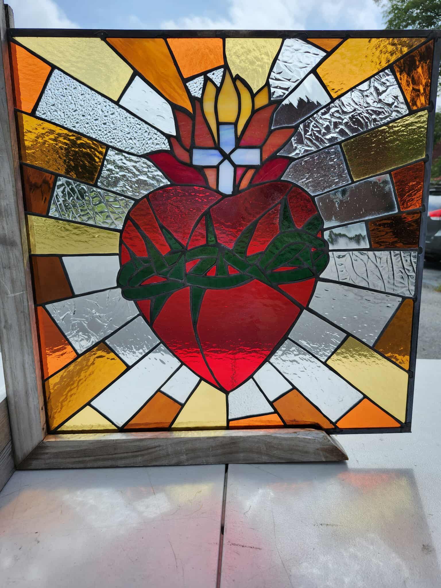Sacred Heart Thorns Stained Glass Hanging Panel Window W-570 - Etsy
