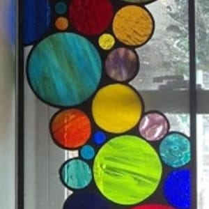 Stained Glass Hanging Panel P-124 Contemporary Bubbles Spill image 2