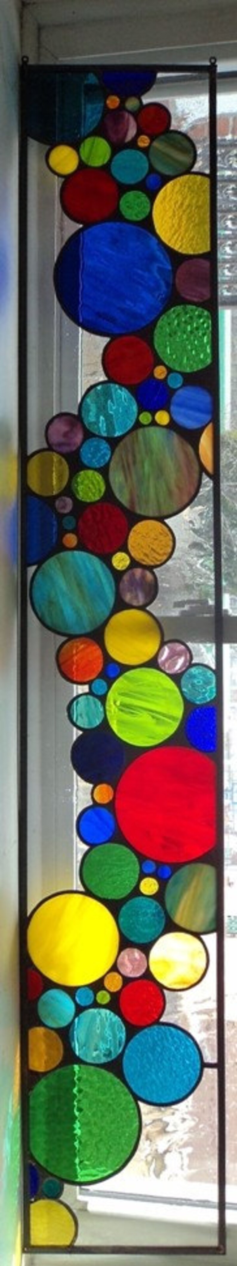 Stained Glass Hanging Panel P-124 Contemporary Bubbles Spill image 2