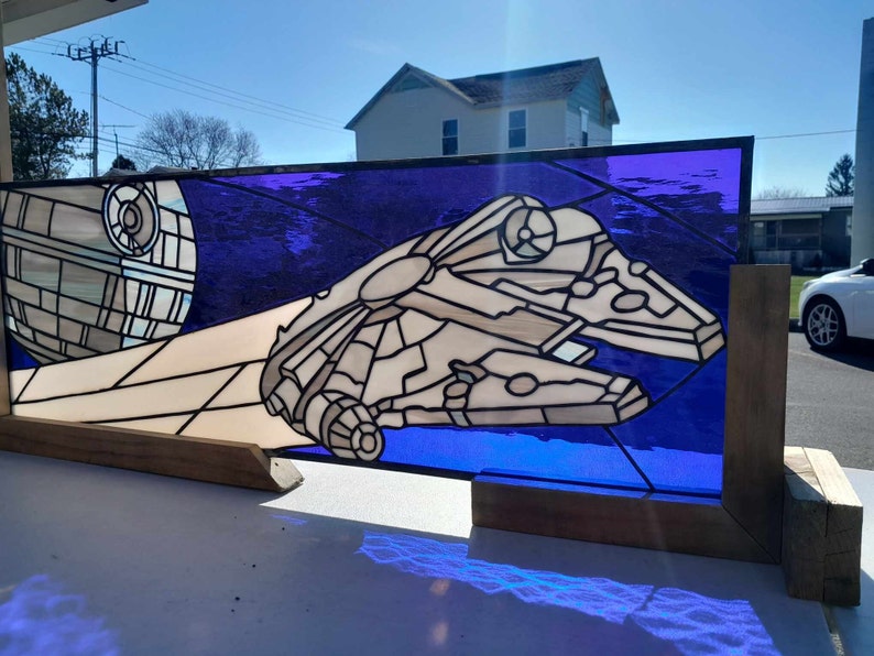 Stained Glass Transom Window Death Star Millennium Falcon TW-368 - Etsy