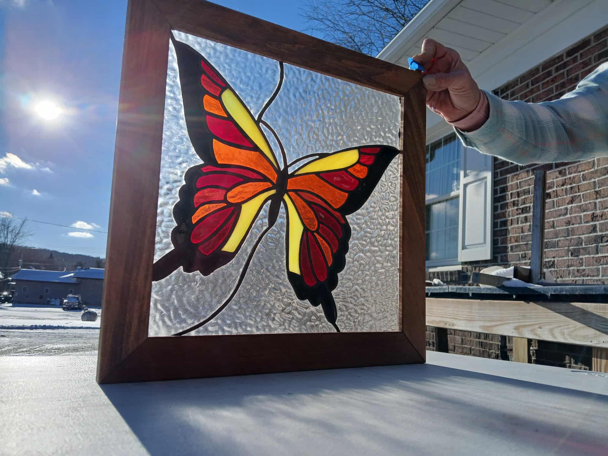 Stained Glass Hanging Panel Window - Colorful Butterfly RB-109