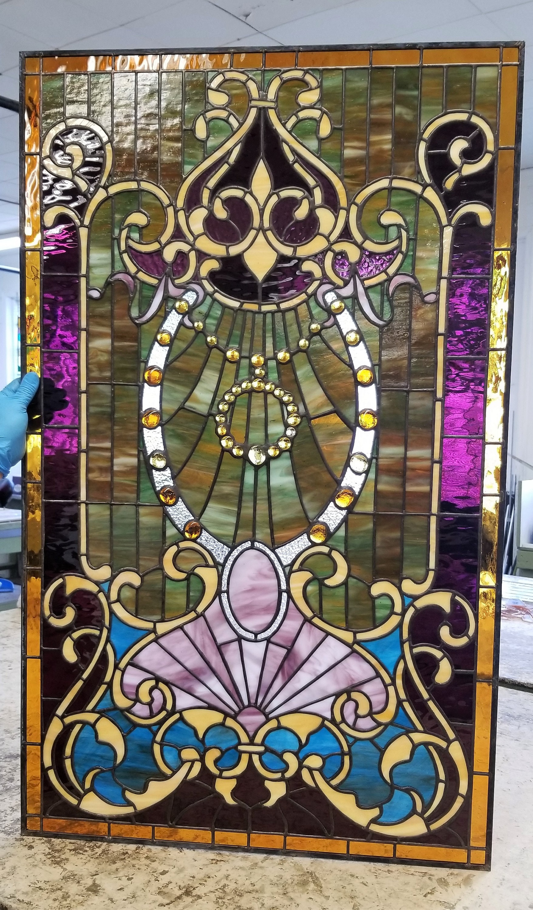 Stained Glass antique 建具　【地球儀】 Stained Glass antique 建具 【地球儀】