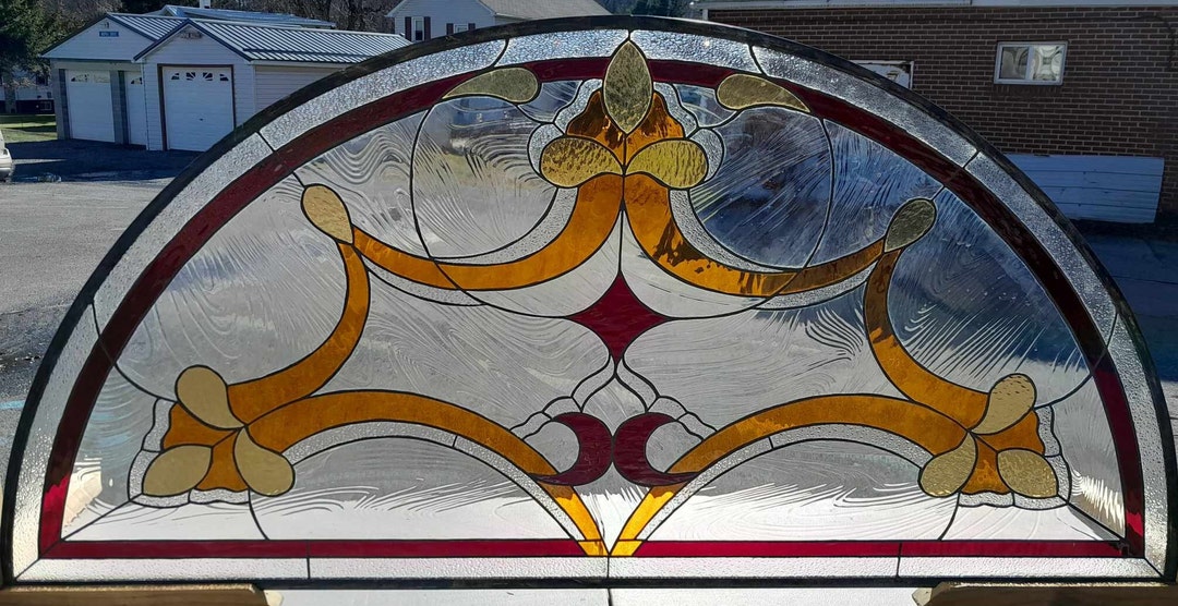 Stained Glass Arched Transom TW-364 Golden Ribbons - Etsy