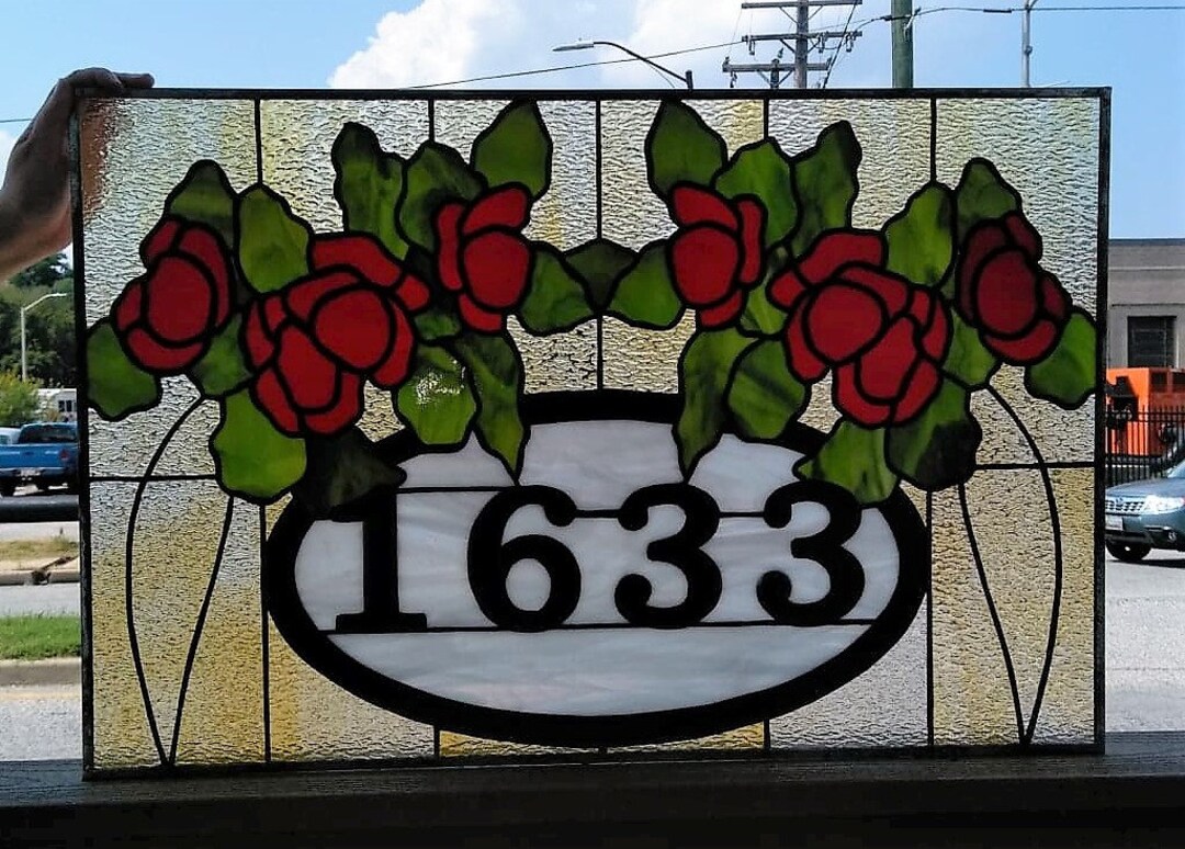 Stained Glass Address Marker - AM-210 -delicate Roses - Etsy